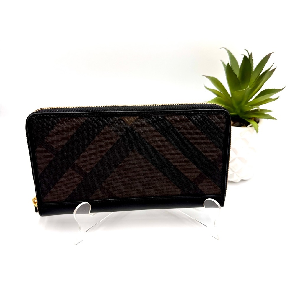 Burberry Black and Brown Zip-Around Wallet